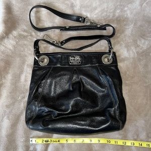 Coach Black Leather Crossbody with Purple Silk Interior